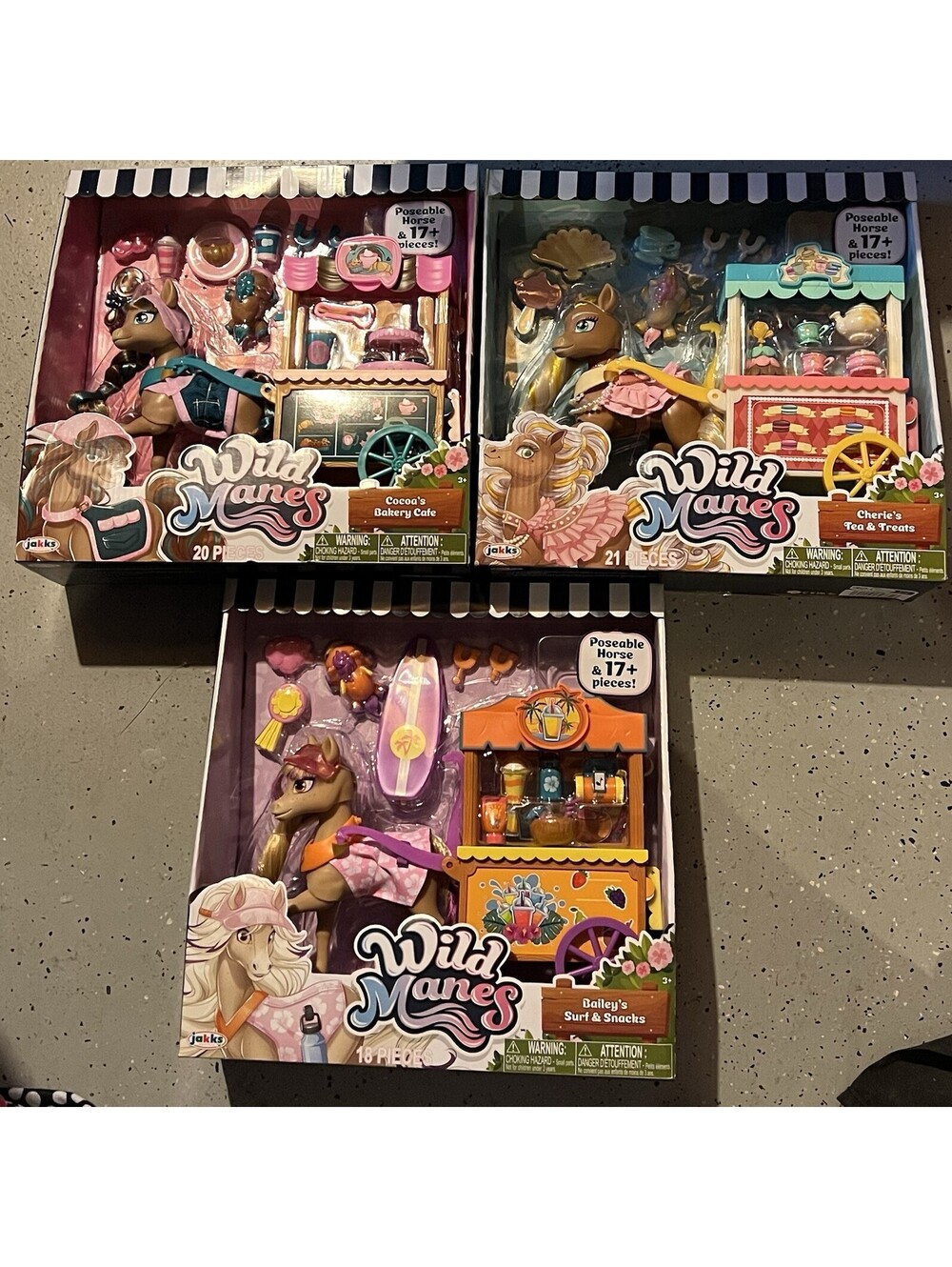 Wild Manes Horse Baileys Surf and Snacks, Cocoa Bakery And Cherie’s Tea Set Of 3
